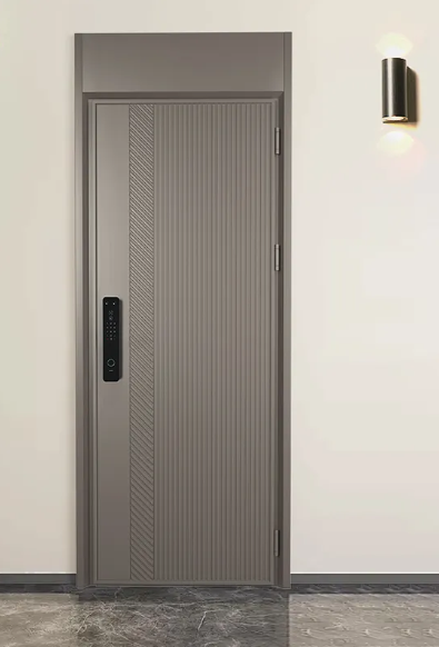 Moderne, brugerdefinerbart design, mørkegrå udskåret aluminiumsdør, drejetap med flere låse, tyverisikret ståldør, sikkerhedsdør til hjemmet