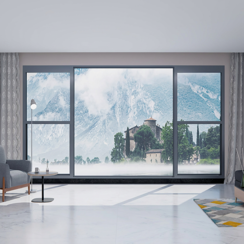 135 Panoramisk skydedør Stor glasdør Moderne balkon Terrasseindgang