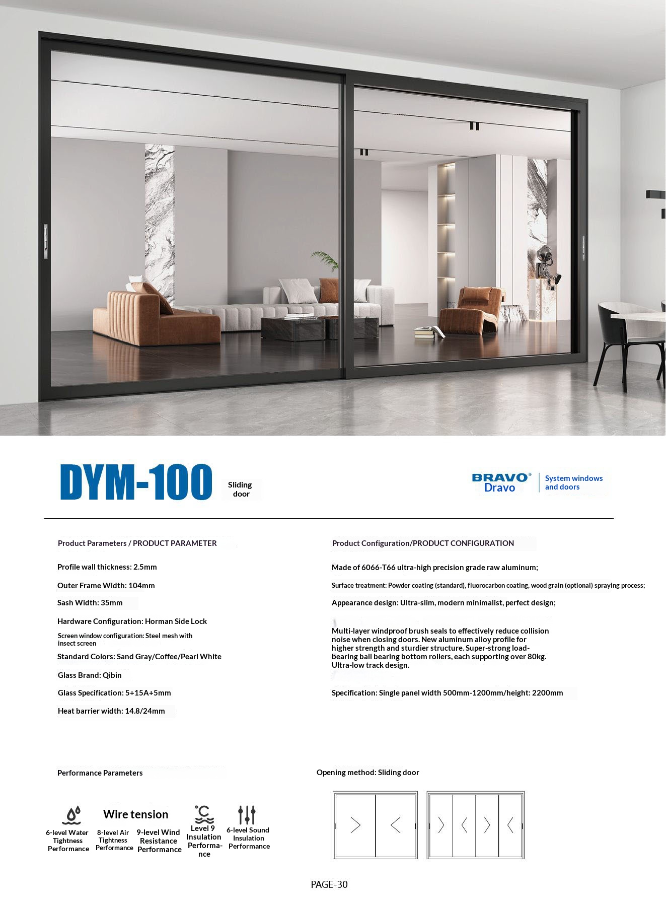 Moderne skydedør i glas rammeløs aluminiumslegering