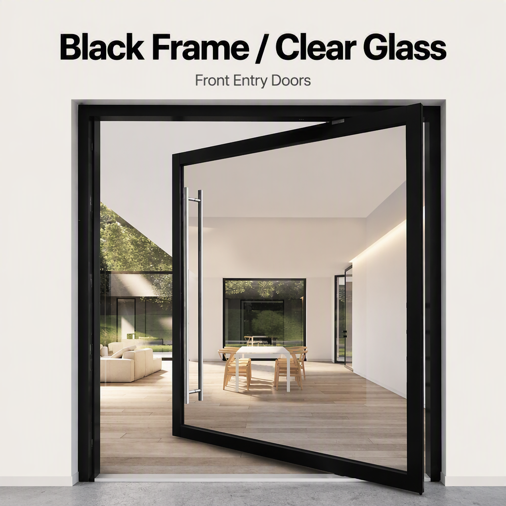 Lolands Modern Double Aluminum & Glass Pivot Entry Door with Side Panel for Villa Bathroom