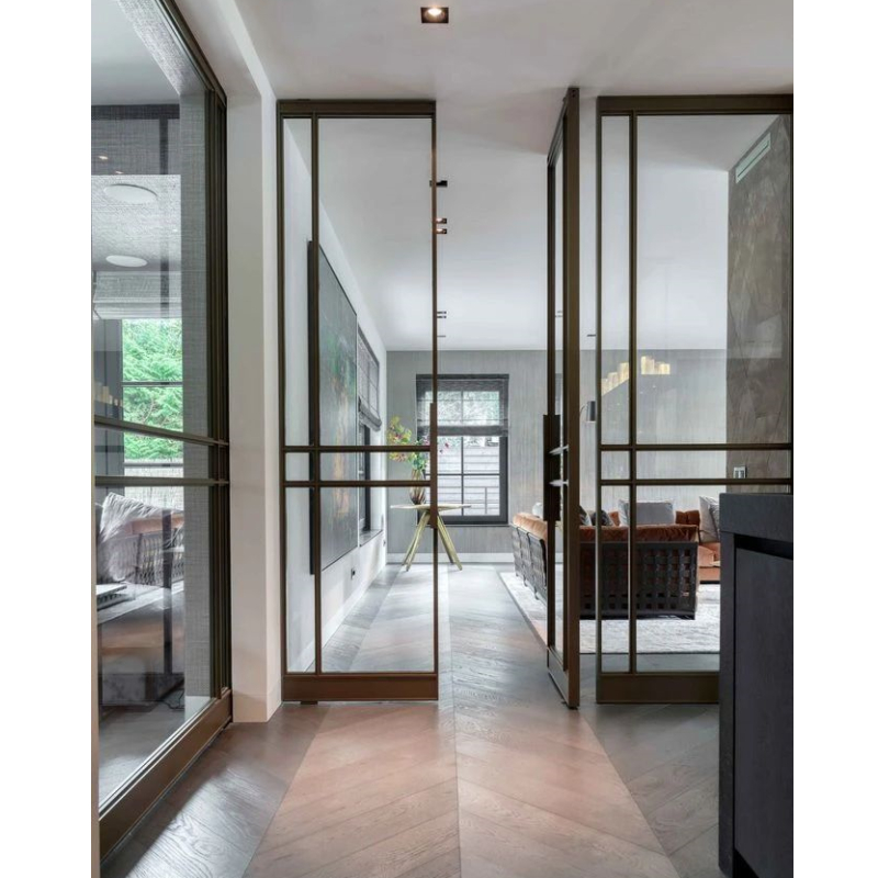 CBMMART Ny design fransk stil stålramme glas svingdør drejedør rammeløs glasdør