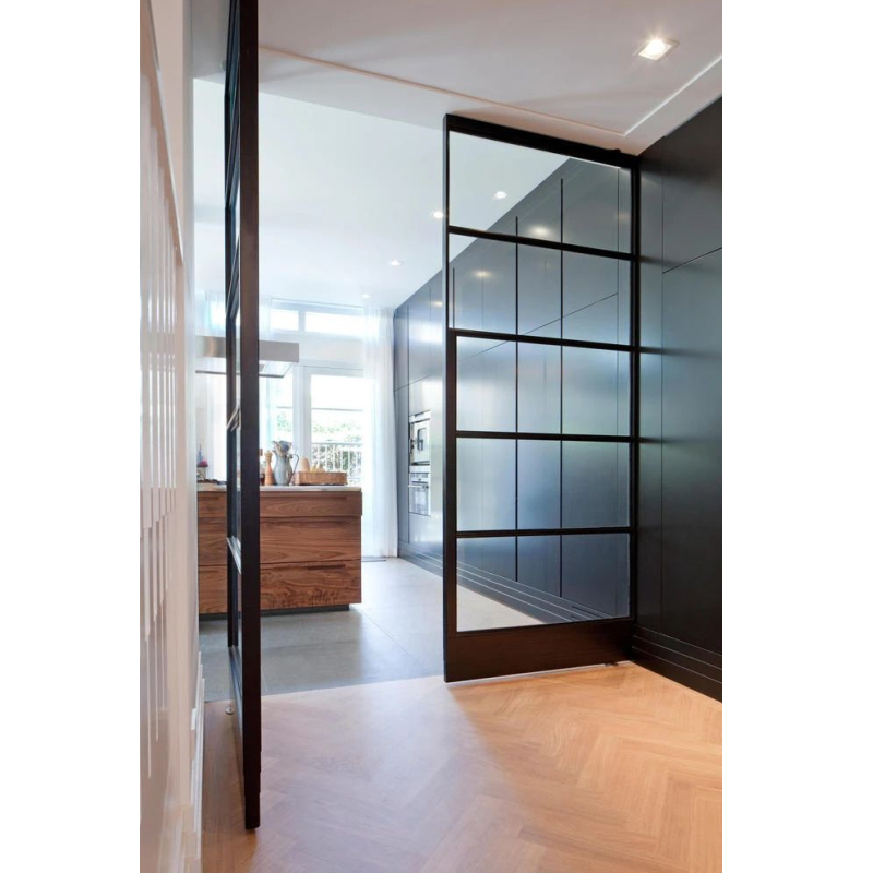 CBMMART Ny design fransk stil stålramme glas svingdør drejedør rammeløs glasdør