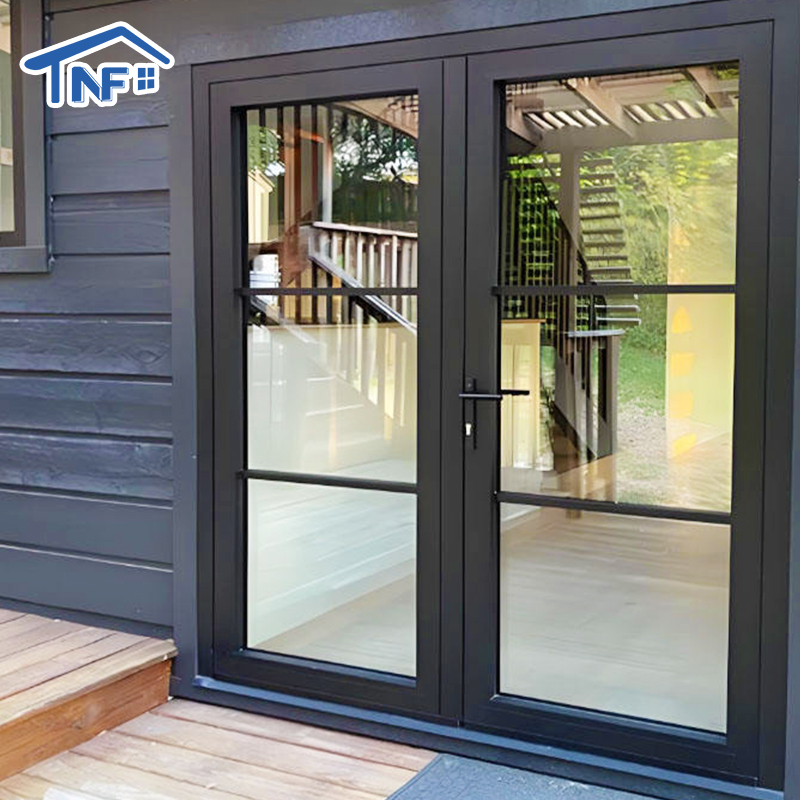 Moderne design aluminium fransk dør indgangsdør til værksted lejlighed hærdet glas casement døre
