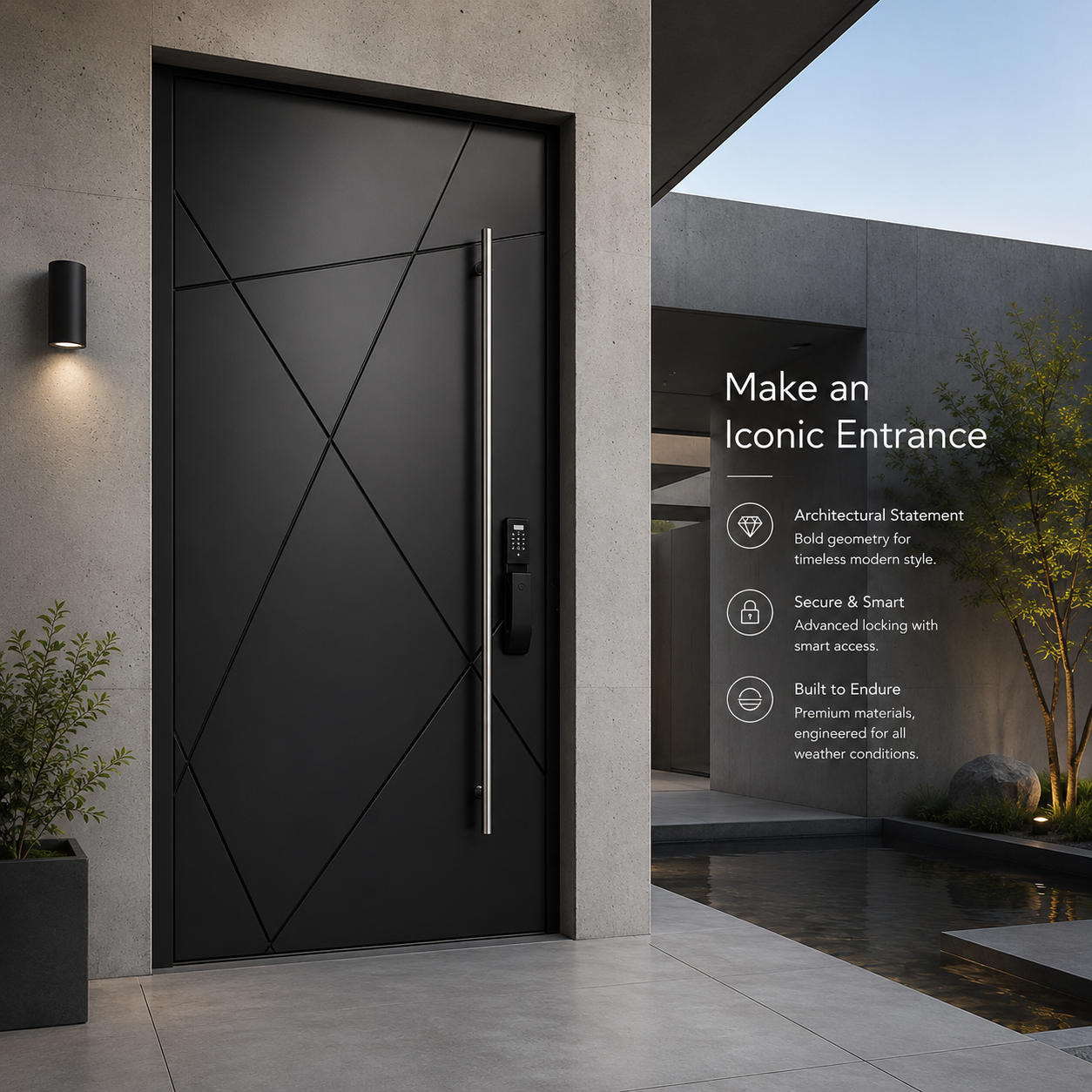 Moderne geometrisk linje støbt aluminium drejedør, villaindgangssikkerhedsdør