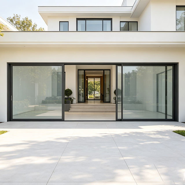God kvalitet, kraftig villa med dobbeltglas, skydedørssystem i aluminium, skydedør i glas, døre og vinduer