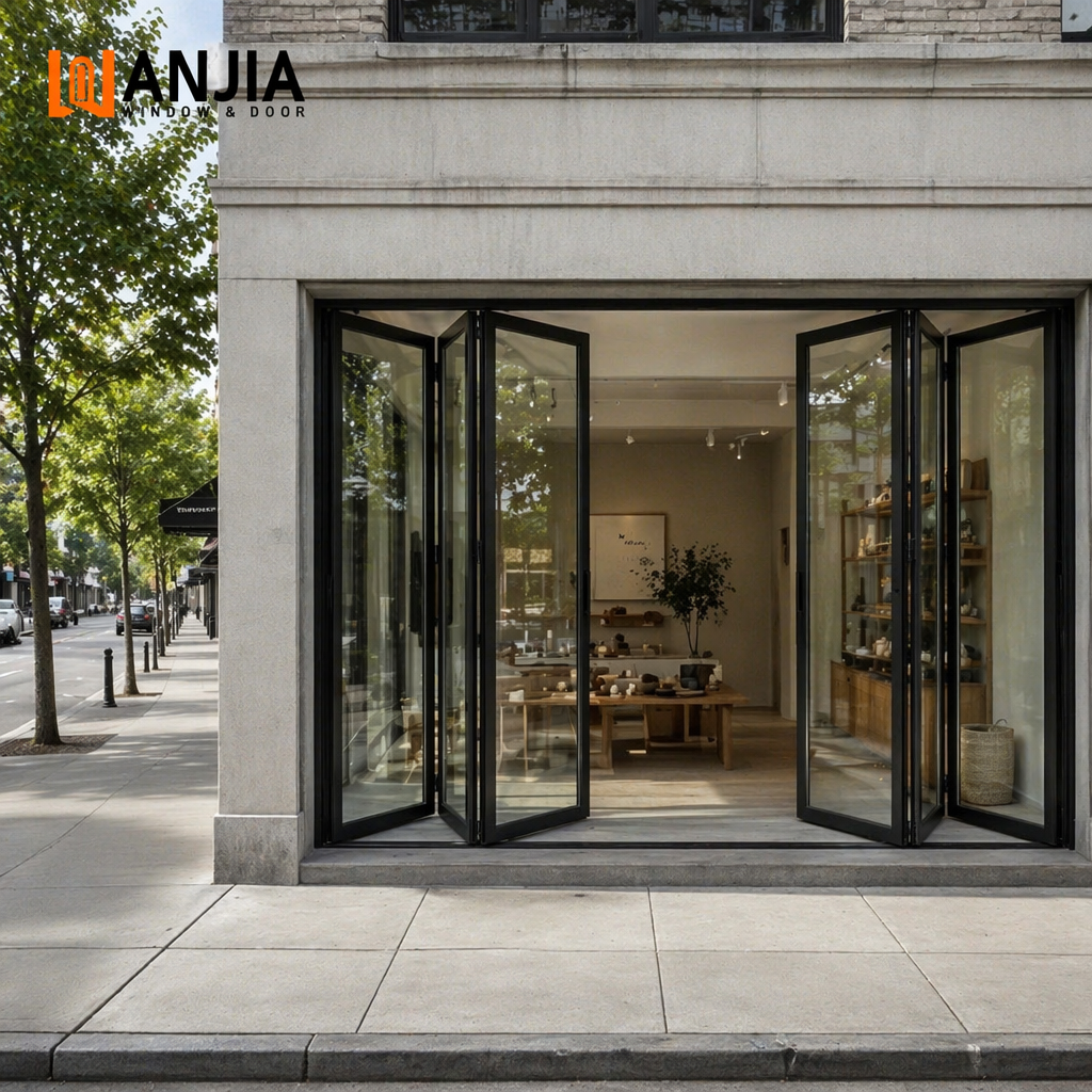 Tilpasset moderne design aluminium bifold glasdør kommerciel foldedør skillevæg indgangsdør foldedøre af glas