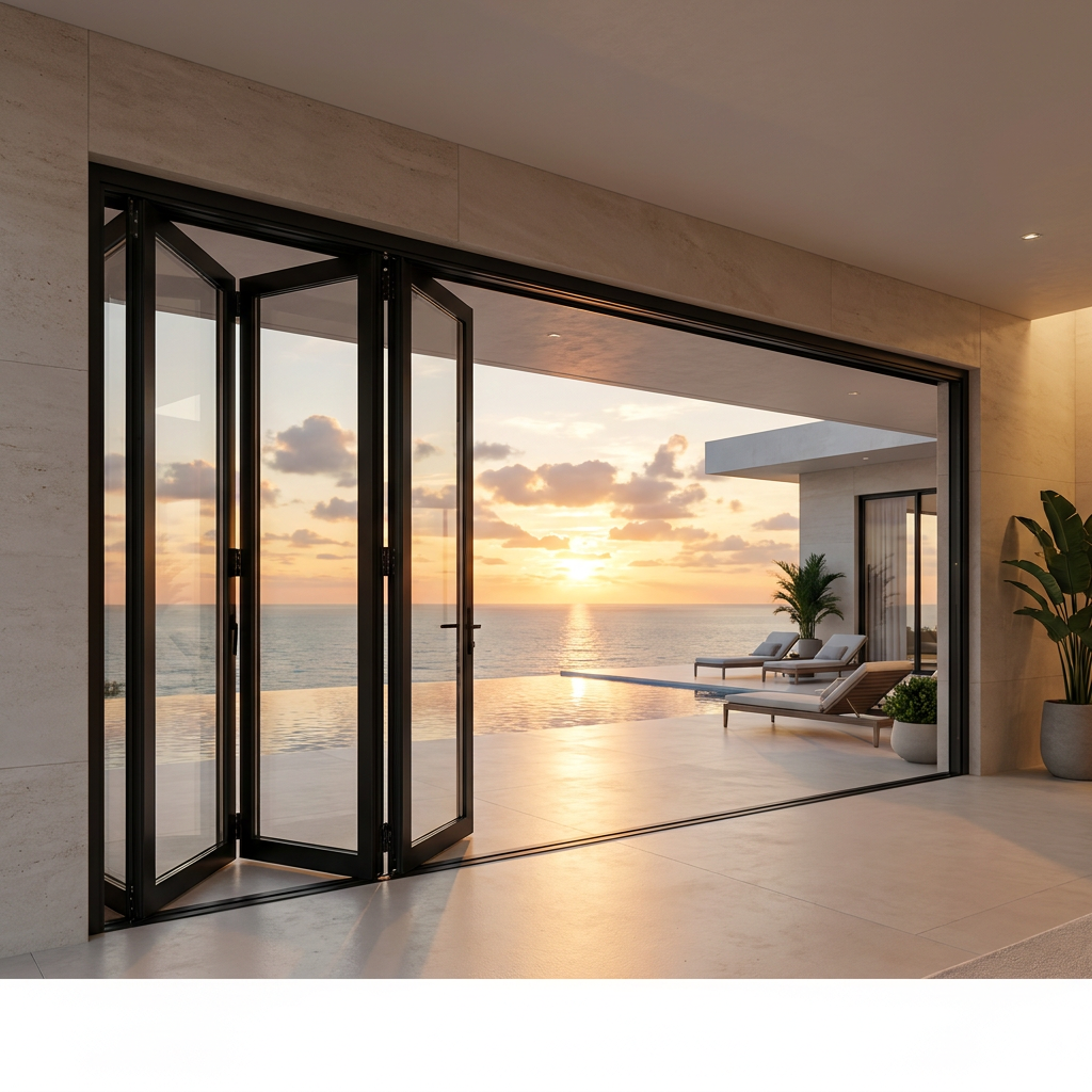 Moderne foldbar aluminiumsdør med dobbelt hærdet glasfinish til indendørs brug, gårdhave, terrasse, balkonindgang