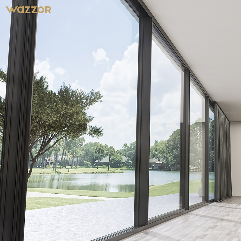 Wazzor Nfrc Kraftig Stor Dobbelt Hærdet Glas Lydløs Skydedør Og Vinduer Udvendig Balkon Terrasse Glas Aluminiumsdør