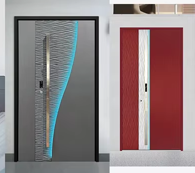 Moderne, brugerdefinerbart design, mørkegrå udskåret aluminiumsdør, drejetap med flere låse, tyverisikret ståldør, sikkerhedsdør til hjemmet