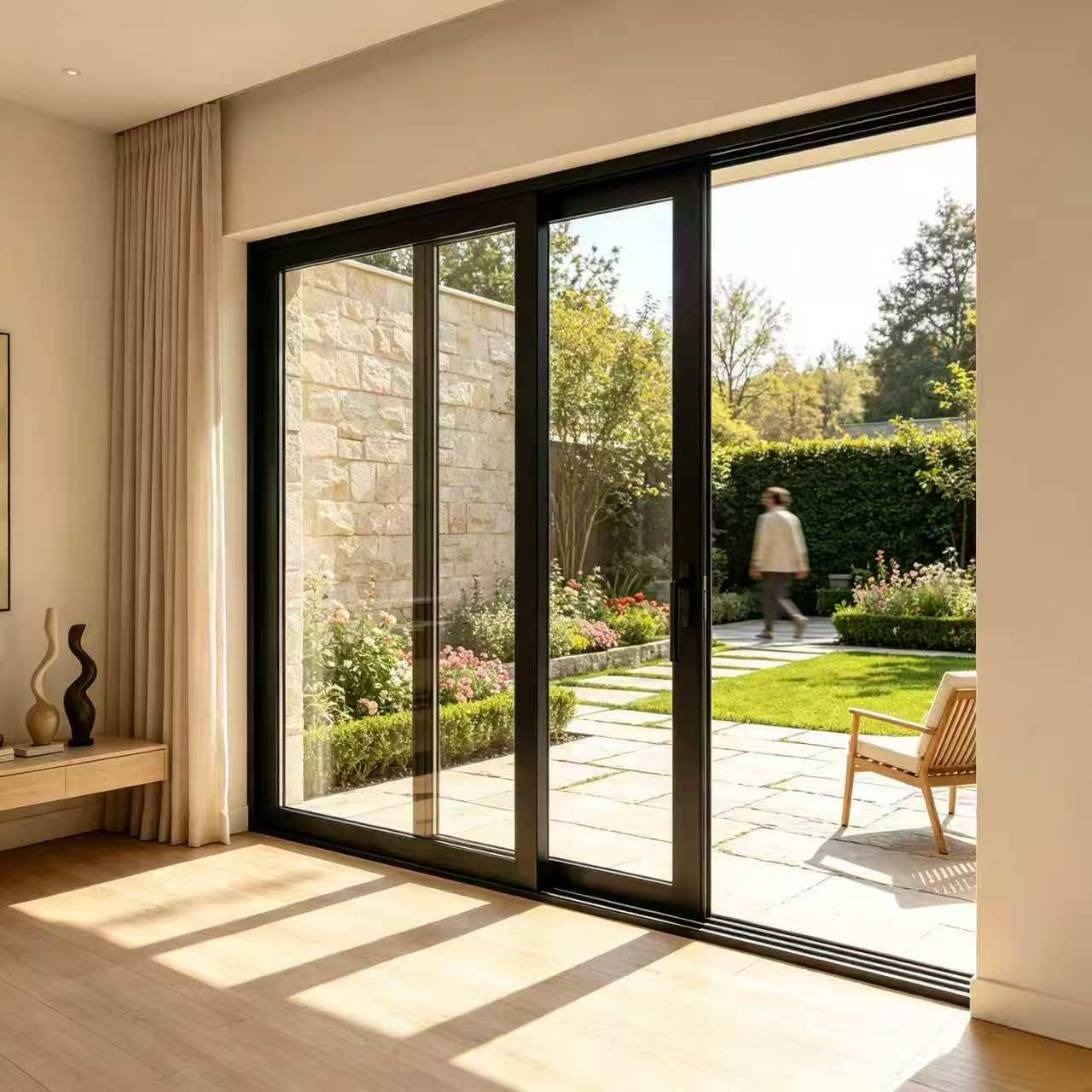 God kvalitet, kraftig villa med dobbeltglas, skydedørssystem i aluminium, skydedør i glas, døre og vinduer