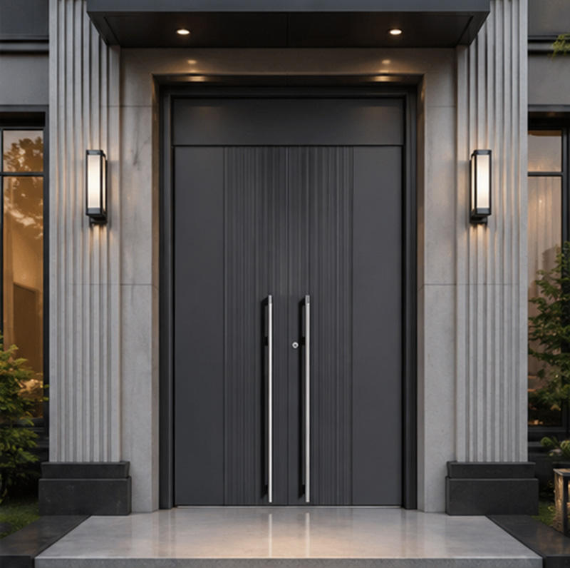 Lydisoleret og indbrudssikker villa-hoveddør i aluminium