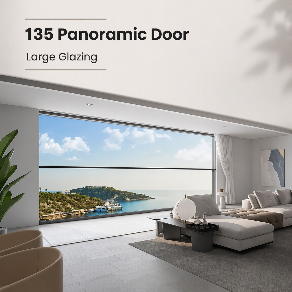 135 Panoramisk skydedør stor glasfacade moderne altan og terrasseindgang