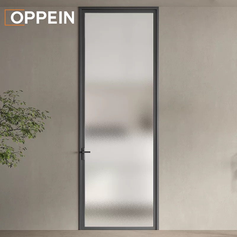 OPPEIN Moderne Matteret Glas Indvendig Dør Slank Aluminiumsramme Privatlivsdør Til Hotellejlighed Kommerciel Projektentreprenør