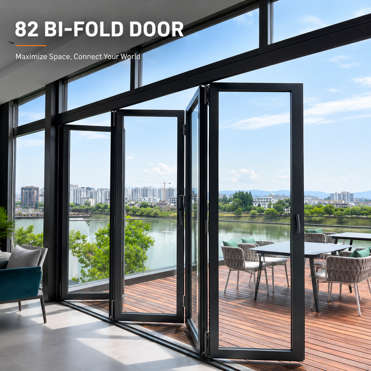 Moderne foldbar aluminiumsdør med dobbelt hærdet glasfinish til indendørs brug, gårdhave, terrasse, balkonindgang