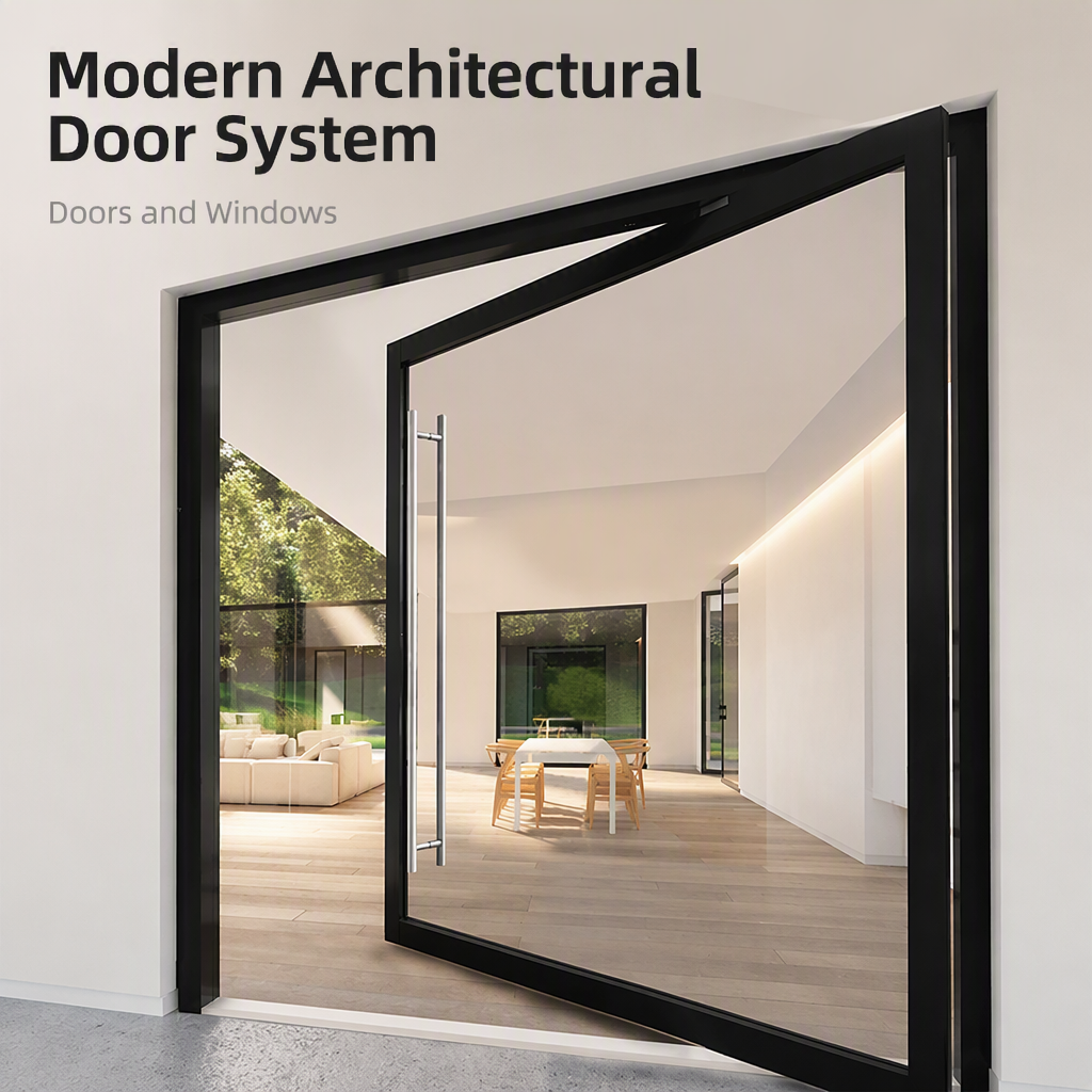 Lolands Modern Double Aluminum & Glass Pivot Entry Door with Side Panel for Villa Bathroom