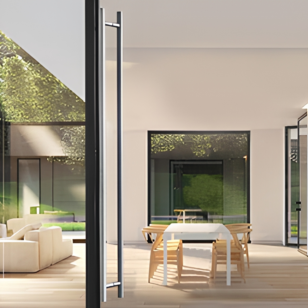 Lolands Moderne Dobbelt Vippedør i Aluminium og Glas med Sidepanel til Villa Badeværelse