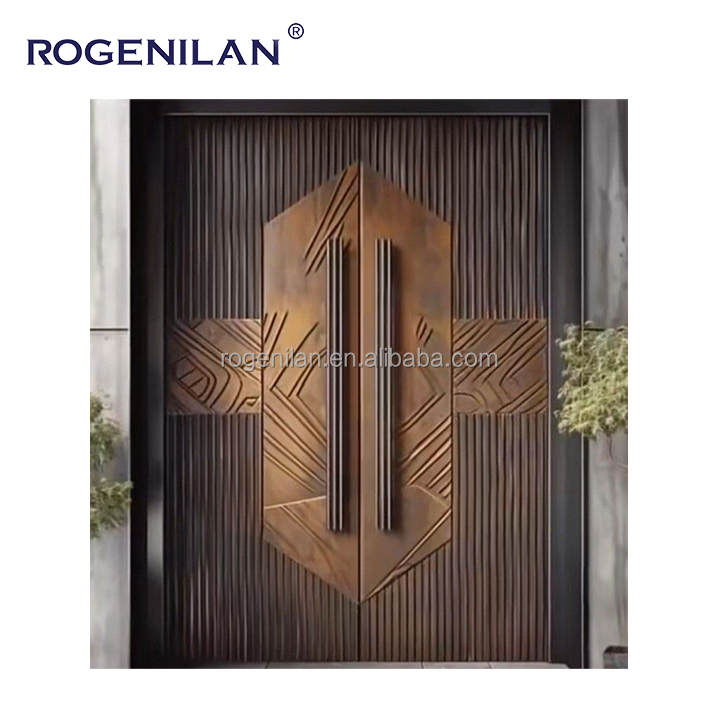 Rogenilan Nye 3D-udskårne, specialfremstillede åredesignede, eksklusive pansrede aluminiumsdøre til villa med hovedindgang og smart lås