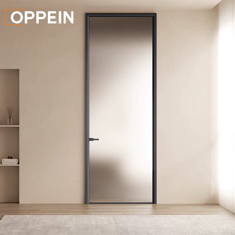 OPPEIN Moderne Matteret Glas Indvendig Dør Slank Aluminiumsramme Privatlivsdør Til Hotellejlighed Kommerciel Projektentreprenør
