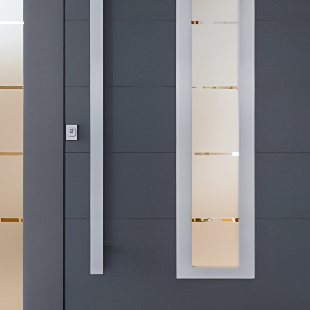 Lolands Moderne Minimalistisk Stålindgangsdør med Malet Finish Lodret Trækhåndtag og Privacy Glas til Villa, Lejlighed, Hotel