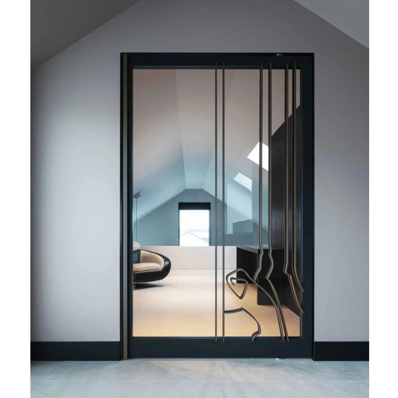 CBMMART Ny design fransk stil stålramme glas svingdør drejedør rammeløs glasdør