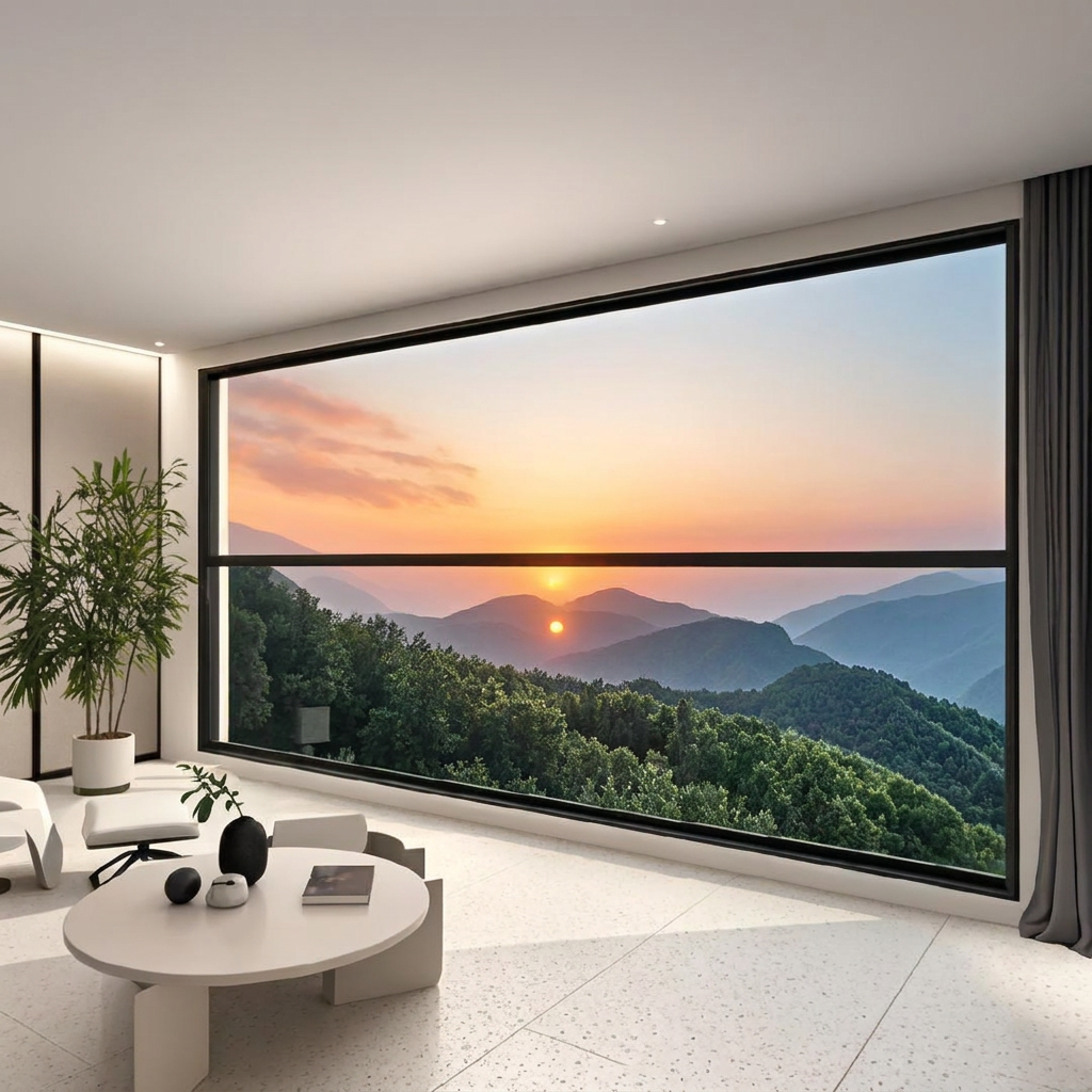 135 Panoramisk skydedør Stor glasdør Moderne balkon Terrasseindgang