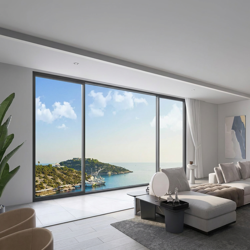 135 Panoramisk skydedør Stor glasdør Moderne balkon Terrasseindgang