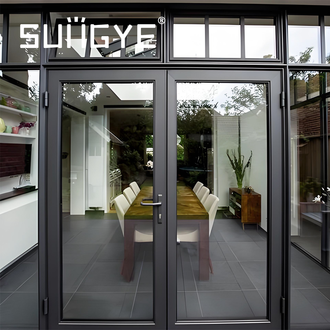SUNGYE Moderne Aluminium Dobbelt Svingdør Fransk Sikkerheds Orkanpåvirkning Hærdet Glas Forreste Indgangsdøre til Hus