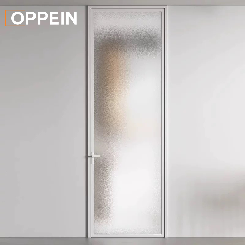 OPPEIN Moderne Matteret Glas Indvendig Dør Slank Aluminiumsramme Privatlivsdør Til Hotellejlighed Kommerciel Projektentreprenør