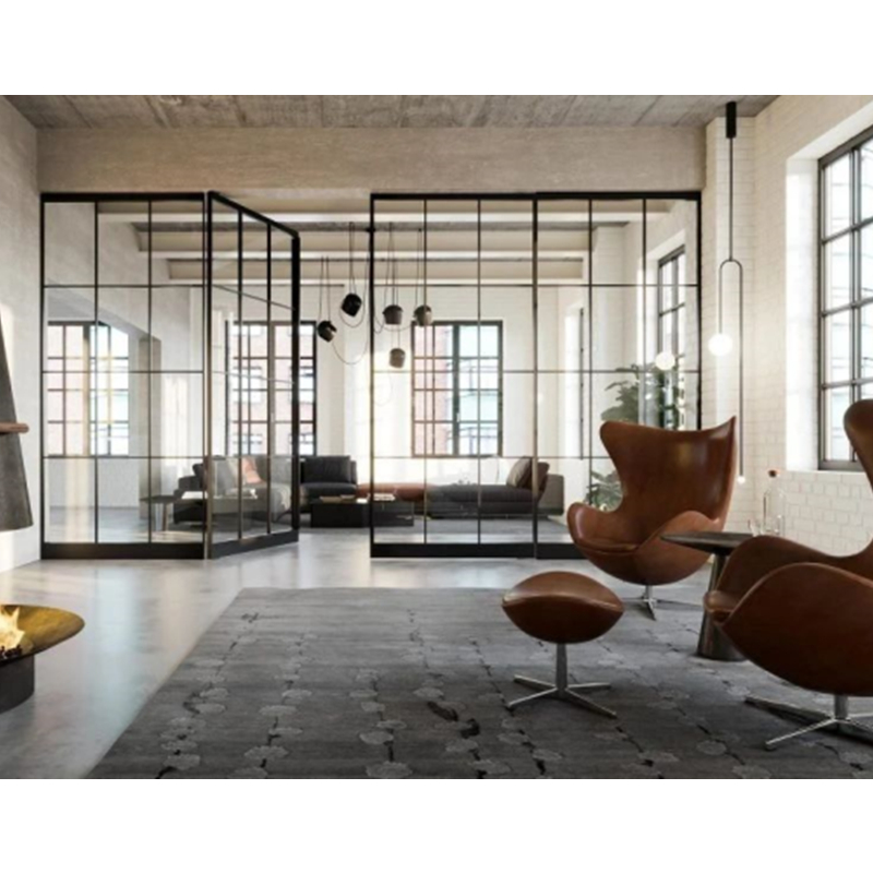 CBMMART Ny design fransk stil stålramme glas svingdør drejedør rammeløs glasdør