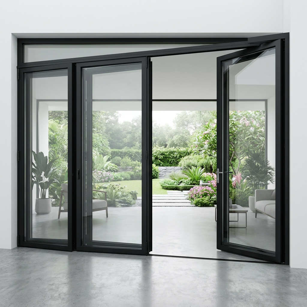 Moderne foldbar aluminiumsdør med dobbelt hærdet glasfinish til indendørs brug, gårdhave, terrasse, balkonindgang