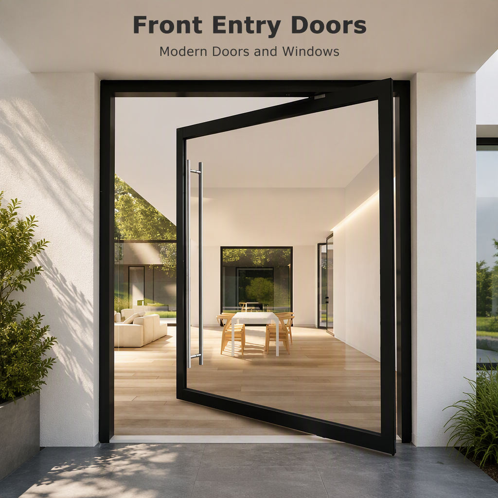 Lolands Modern Double Aluminum & Glass Pivot Entry Door with Side Panel for Villa Bathroom